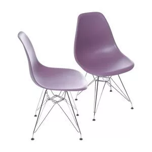 Jogo De Cadeiras Eames Com Relevos<BR>- Roxo & Prateado<BR>- 2Pçs<BR>- Or Design