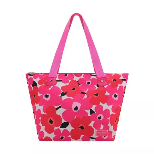 Bolsa Floral Com Tag- Pink & Vermelha- 30,5x48x18,5cm