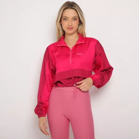 Blusão Cropped Com Recortes- Pink- Colcci Fitness