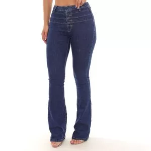 Calça Jeans Flare Com Recortes<BR>- Azul Escuro