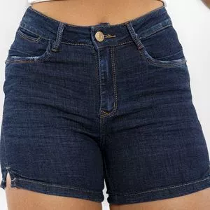 Short Jeans Com Recortes<BR>- Azul Marinho