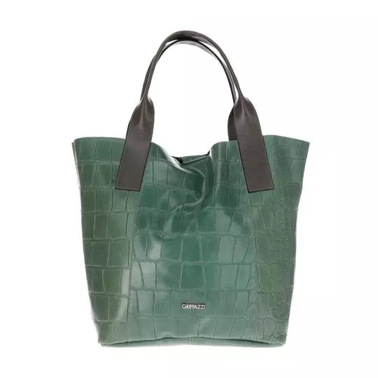 Bolsa Shopper Em Couro Texturizada- Verde & Verde Escuro- 48x36x16cm