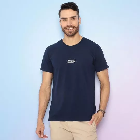 Camiseta Com Inscrições- Azul Marinho & Branca