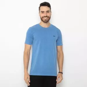 Camiseta Com Bordado<BR>- Azul Royal & Preta