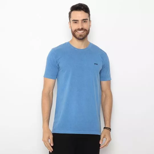 Camiseta Com Bordado- Azul Royal & Preta