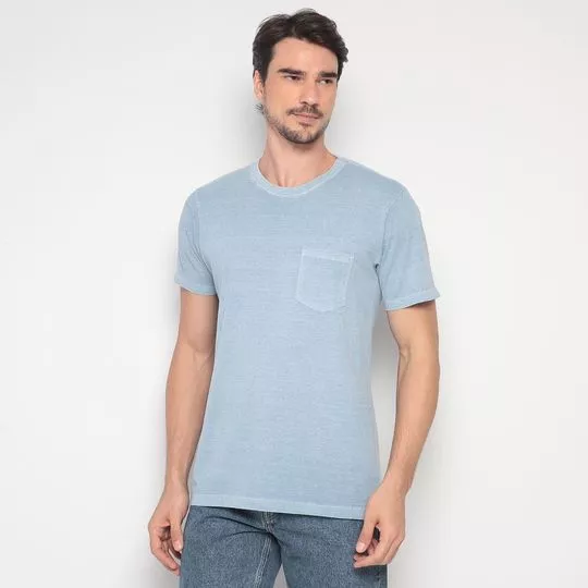 Camiseta Com Bolso- Azul Claro