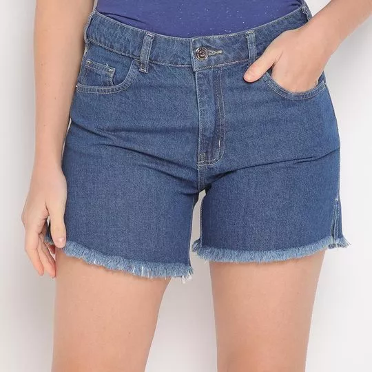 Short Jeans Com Fendas- Azul Escuro