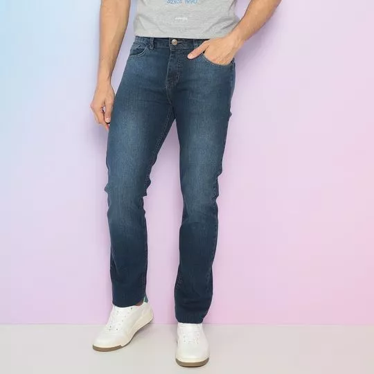 Calça Jeans Slim Com Zíper- Azul