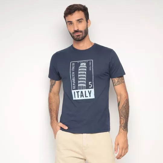 Camiseta Torre De Pisa- Azul Marinho & Branca