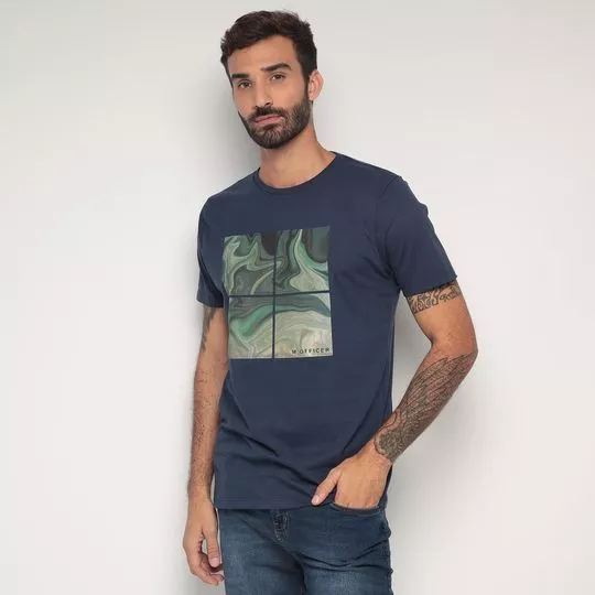 Camiseta Abstrata- Azul Marinho & Cinza