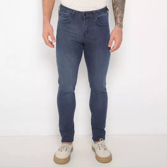 Calça Jeans Cool Fit Com Bolsos- Azul Escuro