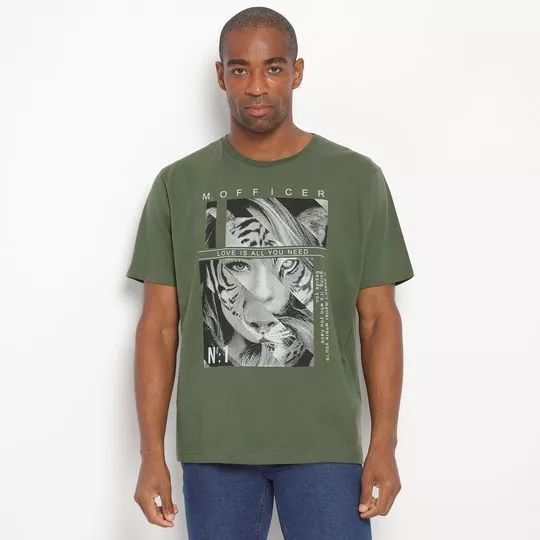 Camiseta Tigre & Mulher- Verde Militar & Cinza