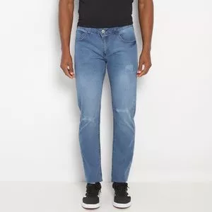 Calça Jeans Slim Com Bolsos<BR>- Azul