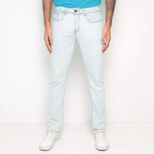 Calça Jeans Slim Com Bolsos- Azul Claro