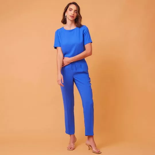 Conjunto De Blusa & Calça Reta- Azul