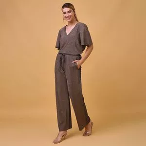 Conjunto De Blusa & Calça Pantalona Com Fios Metalizados<BR>- Preto & Dourado