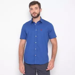 Camisa Regular Fit Com Bolso<BR>- Azul