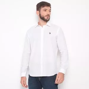 Camisa Regular Fit Com Bordado<BR>- Off White & Preta