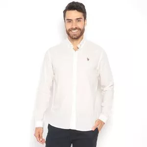 Camisa Regular Em Linho<BR>- Off White