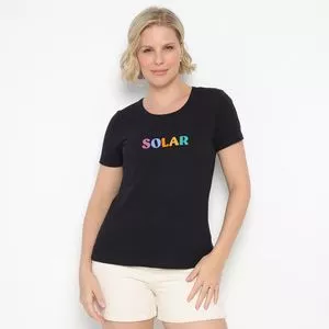 Camiseta Solar<BR>- Preta & Laranja