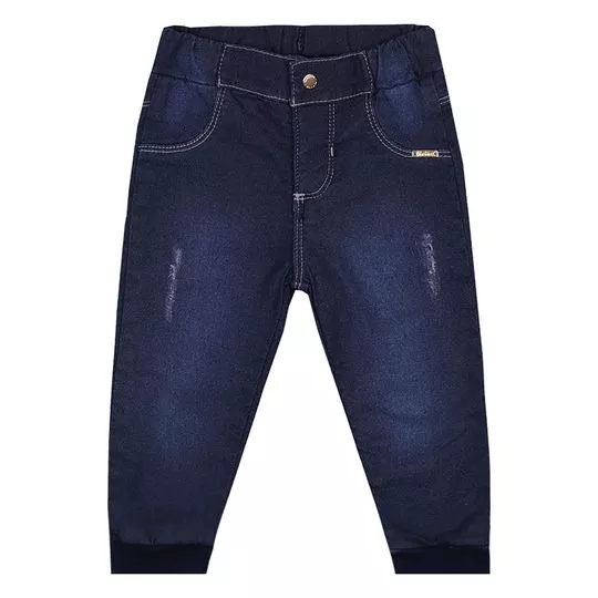 Calça Jeans Com Recortes- Azul Marinho- Paraíso