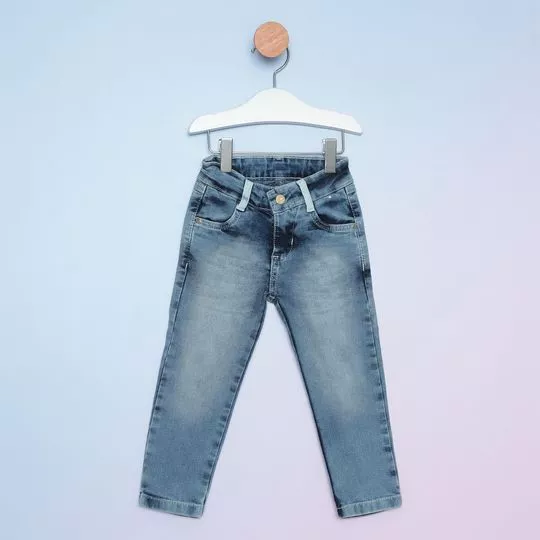 Calça Jeans Reta Com Bolsos- Azul- Paraíso