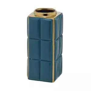 Vaso Texturizado<BR>- Verde & Dourado<BR>- 24,5x11,5x11,5cm<BR>- Mabruk