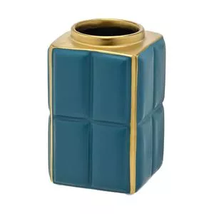 Vaso Texturizado<BR>- Verde & Dourado<BR>- 17x11,5x11,5cm<BR>- Mabruk