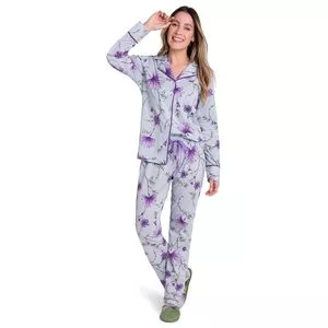 Pijama Floral<BR>- Azul Claro & Roxo<BR>- Veggi