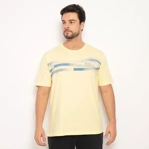 Camiseta Careca Estampada<BR>- Amarelo Claro & Azul