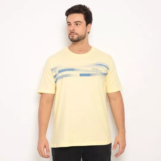 Camiseta Careca Estampada- Amarelo Claro & Azul