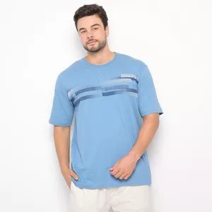 Camiseta Careca Estampada<BR>- Azul & Azul Escuro