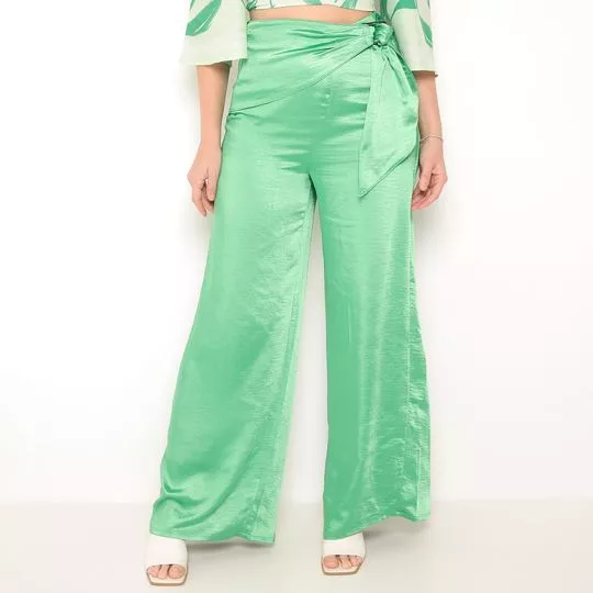 Calça Pantalona Com Amarração- Verde