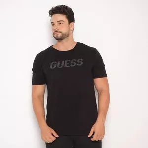 Camiseta Guess®<BR>- Preta & Cinza Escuro