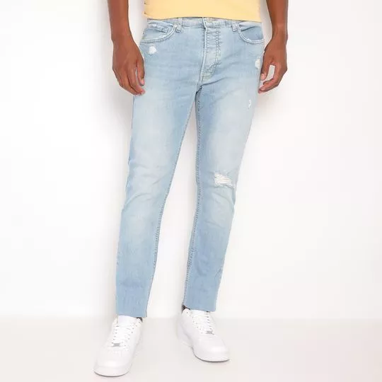 Calça Jeans Skinny Destroyed- Azul Claro