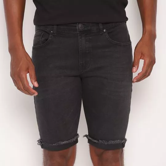 Bermuda Jeans Com Recortes- Preta