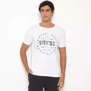 Camiseta Com Inscrições<BR>- Branca & Cinza Claro