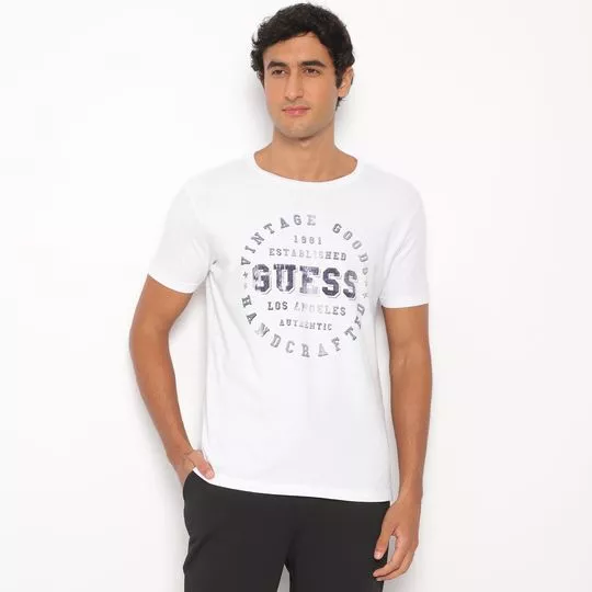 Camiseta Com Inscrições- Branca & Cinza Claro