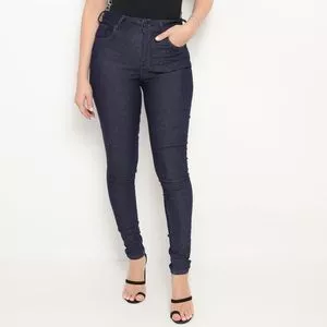 Calça Jeans Skinny Com Tag<BR>- Azul Marinho