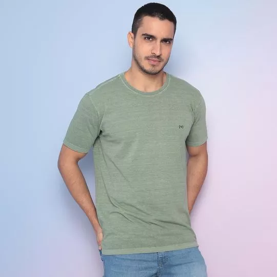 Camiseta Estonada Com Bordado- Verde Claro- Vide Bula