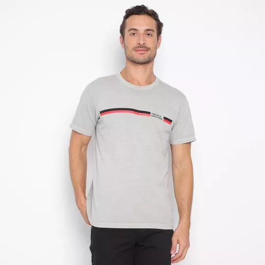Camiseta Com Inscrições- Cinza Claro & Vermelha- Vide Bula