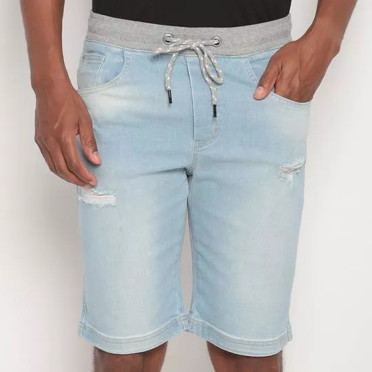 Bermuda Jeans Com Destroyed- Azul Claro