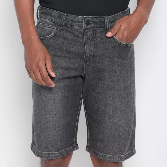Bermuda Jeans Com Bolsos- Preta