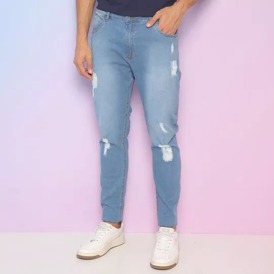 Calça Jeans Skinny Com Bolsos- Azul Claro