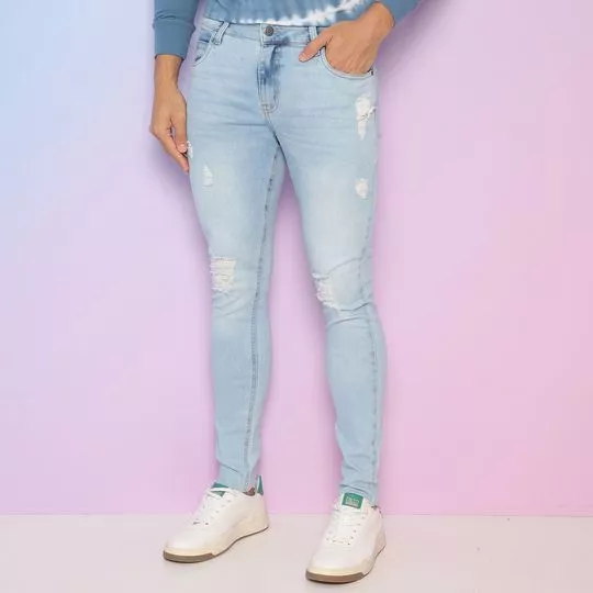 Calça Jeans Skinny Com Bolsos- Azul Claro