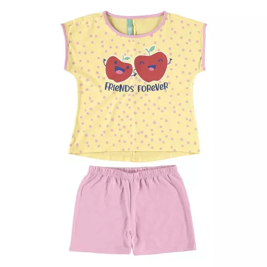 Pijama Maçãs- Amarelo & Rosa Claro- Malwee Infantil