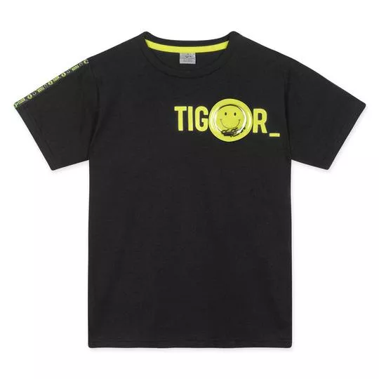 Camiseta Tigor- Preta & Verde Limão
