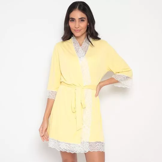 Robe Com Renda- Amarelo & Branco