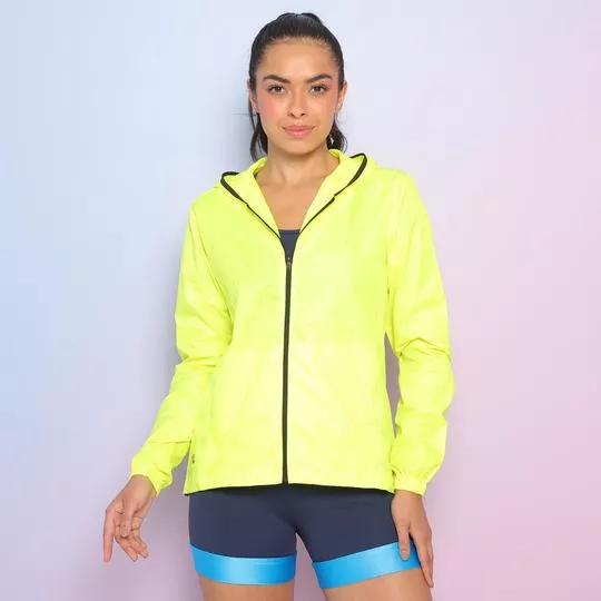 Jaqueta Com Capuz- Preta & Amarelo Neon- Physical Fitness