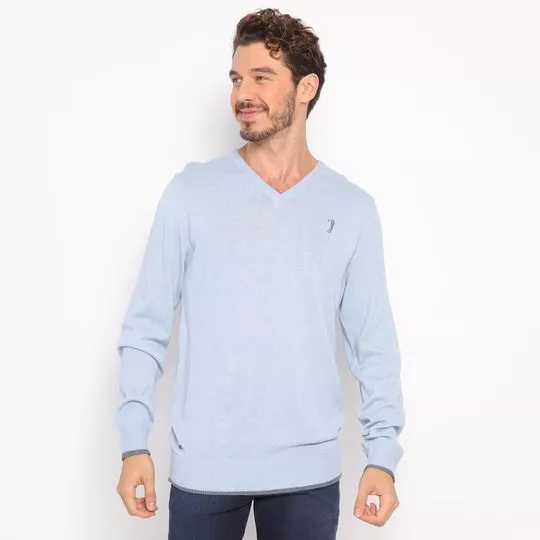Suéter Com Bordado- Azul Claro & Cinza